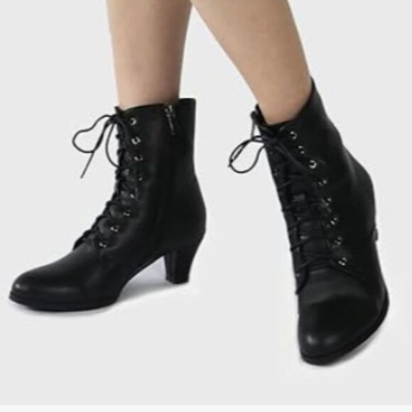 WOMEN VINTAGE VICTORIAN  70s LACE-UP  ANKLE MID HEEL WITCH GRANNY BOOTS - Picture 1 of 13
